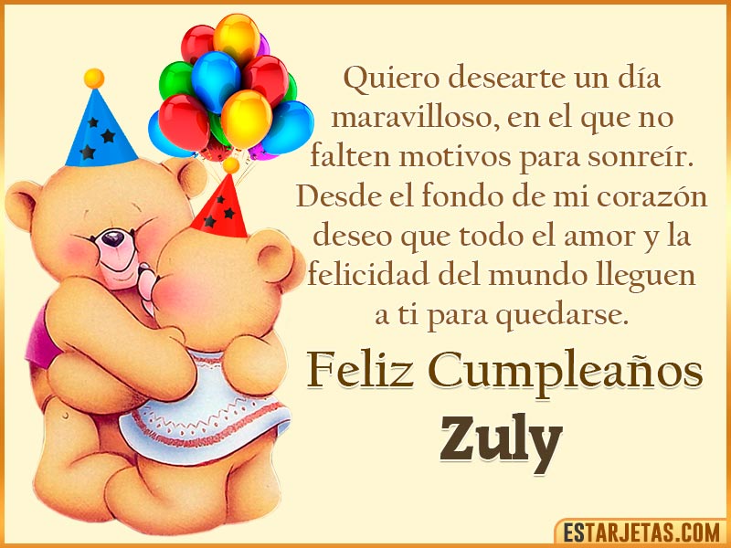 Tarjeta con Peluche de Cumpleaños para  Zuly